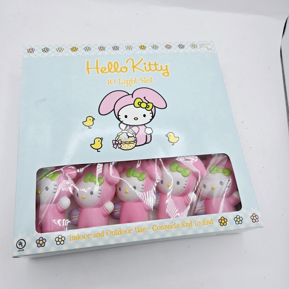 Hello Kitty Sanrio Easter Pink Bunny‎ 10 Decorative String Lights RARE Vintage